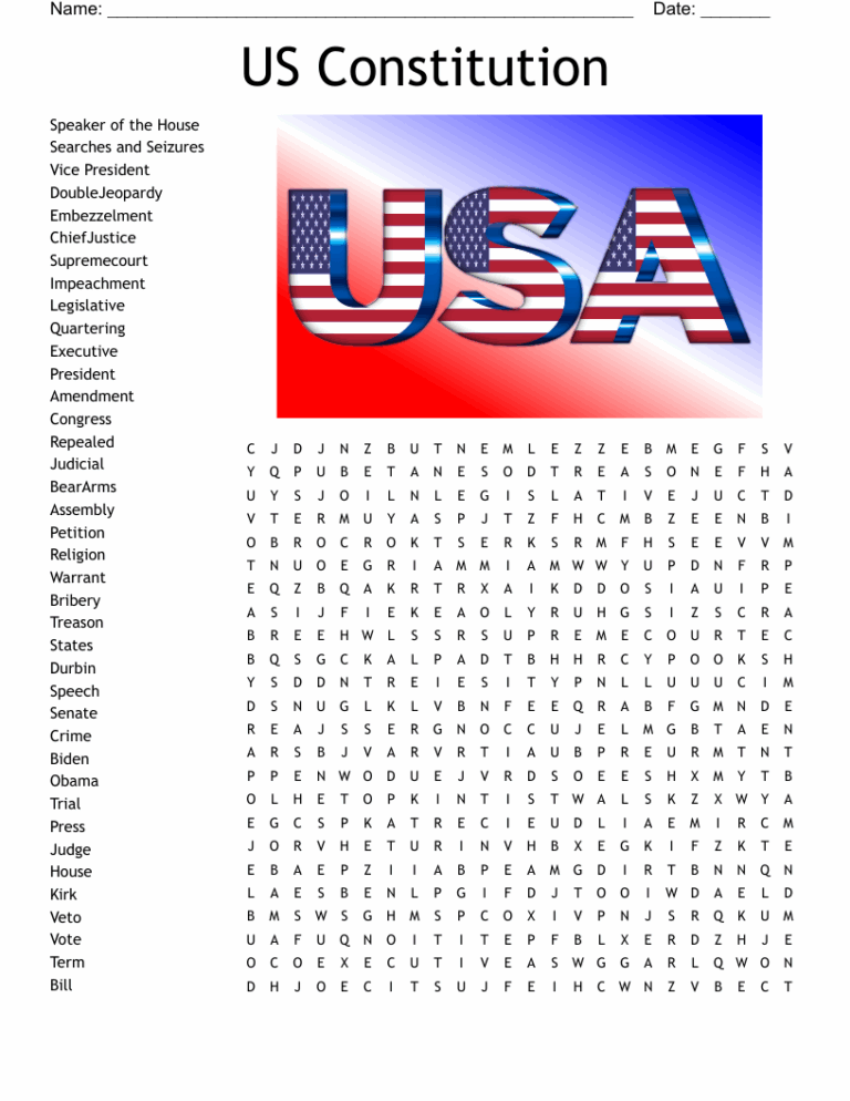 US Constitution Word Search WordMint