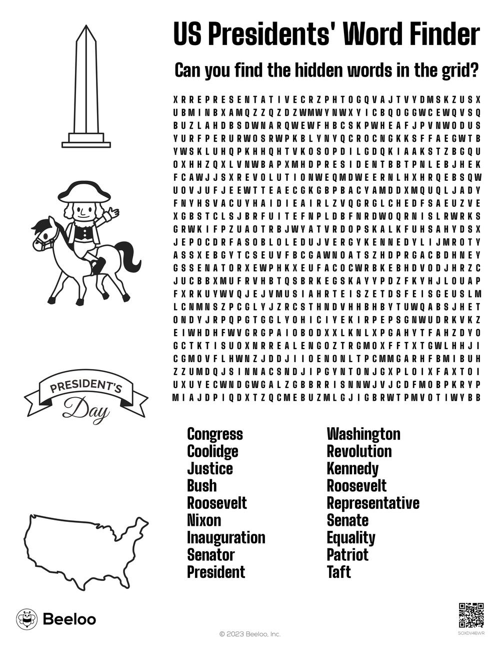 US Presidents Word Finder Beeloo Printable Crafts And 