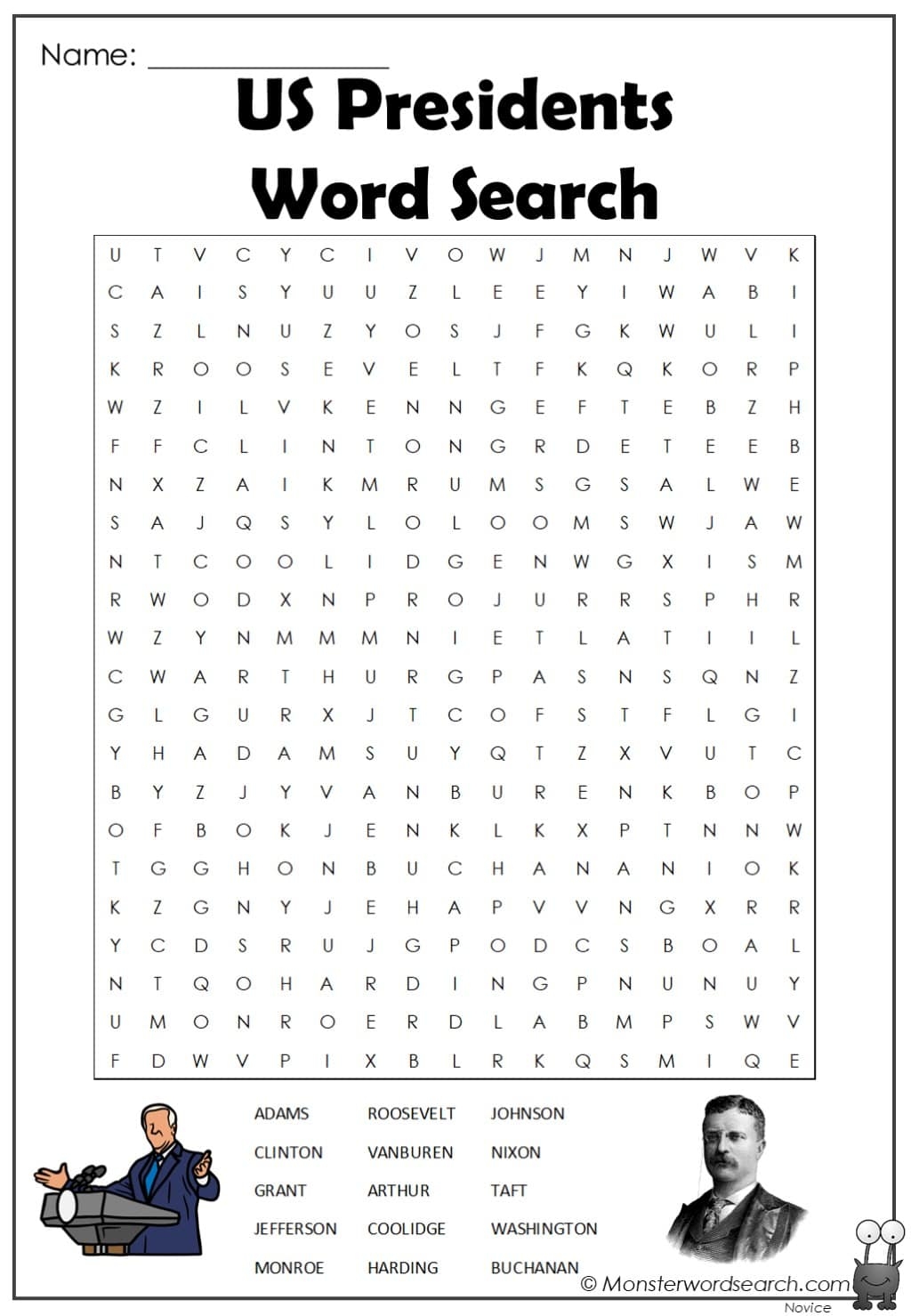 Us Presidents Word Search Monster Word Search
