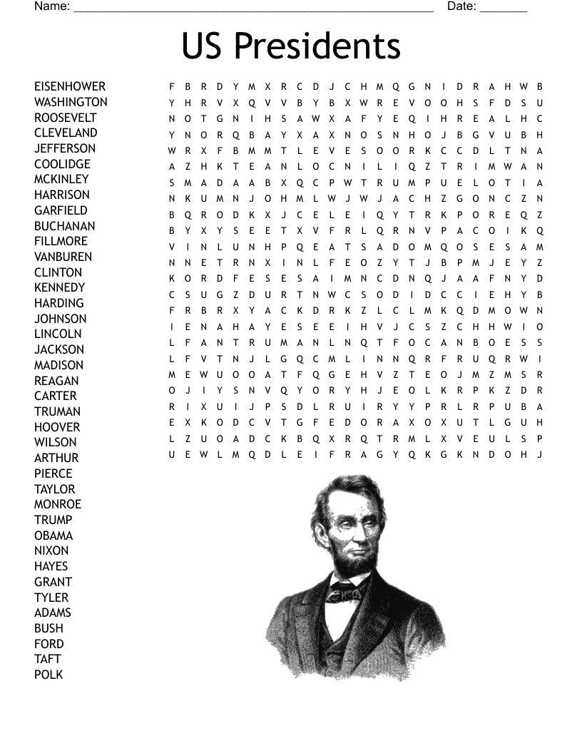 US Presidents Word Search WordMint