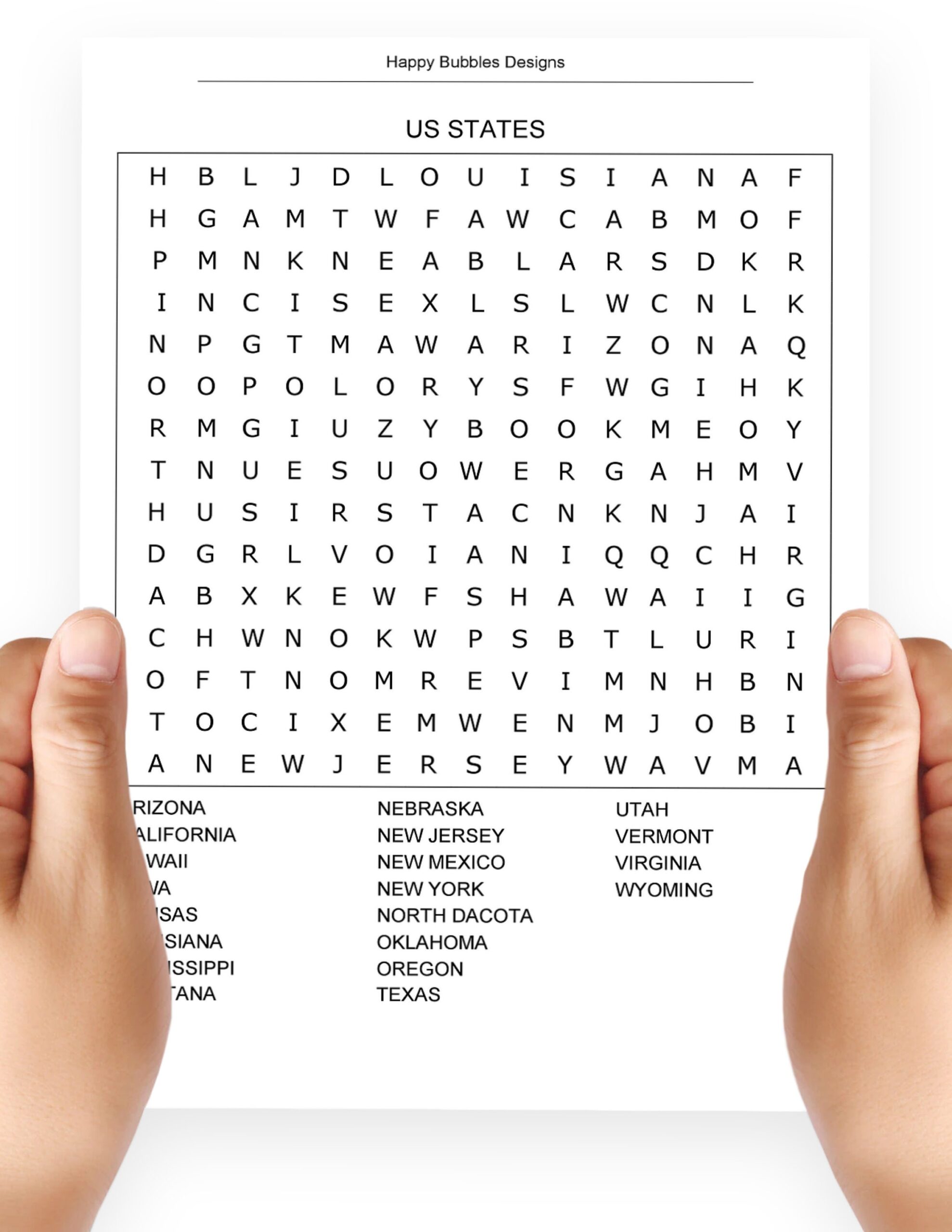US States Word Search Puzzle In Large Print Etsy
