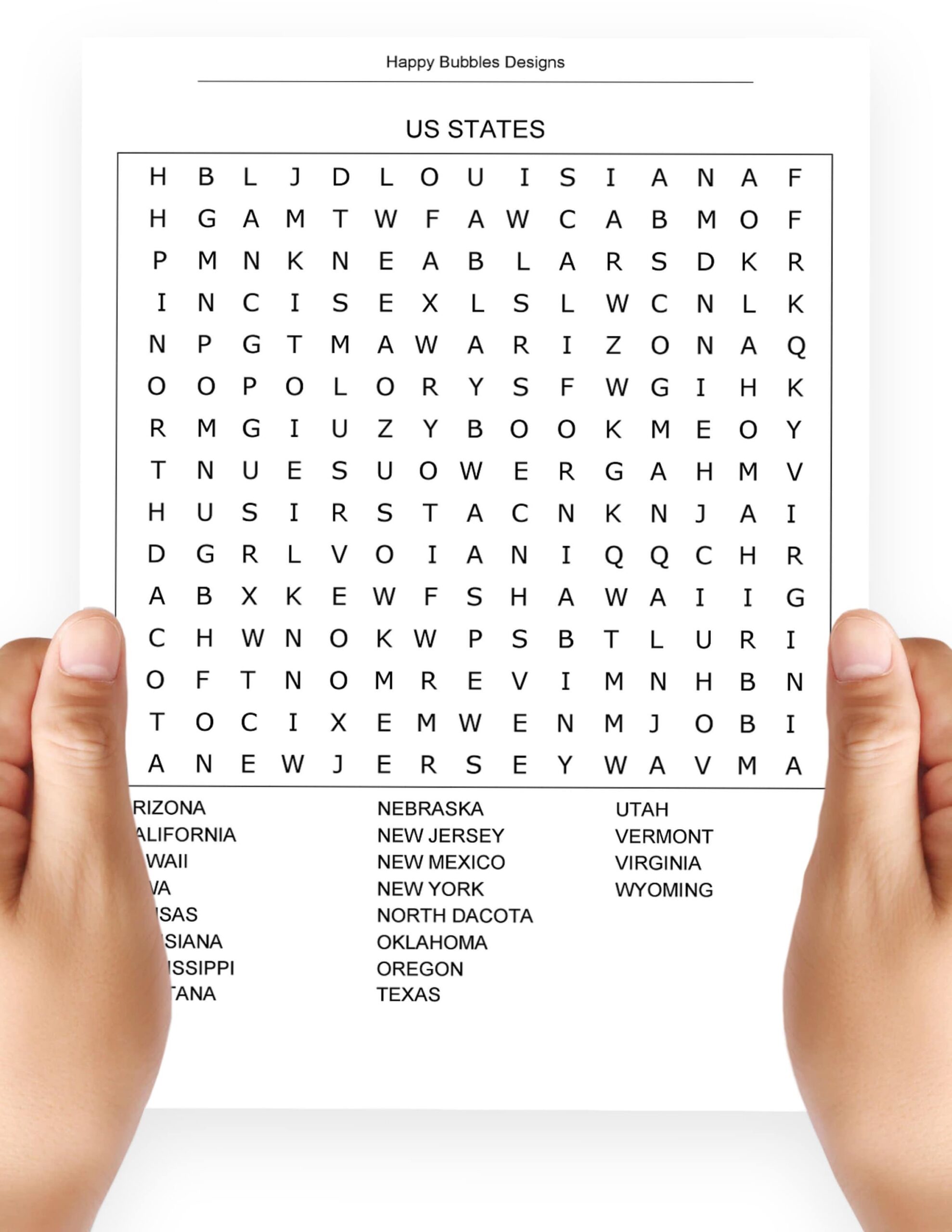 US States Word Search Puzzle In Large Print Etsy