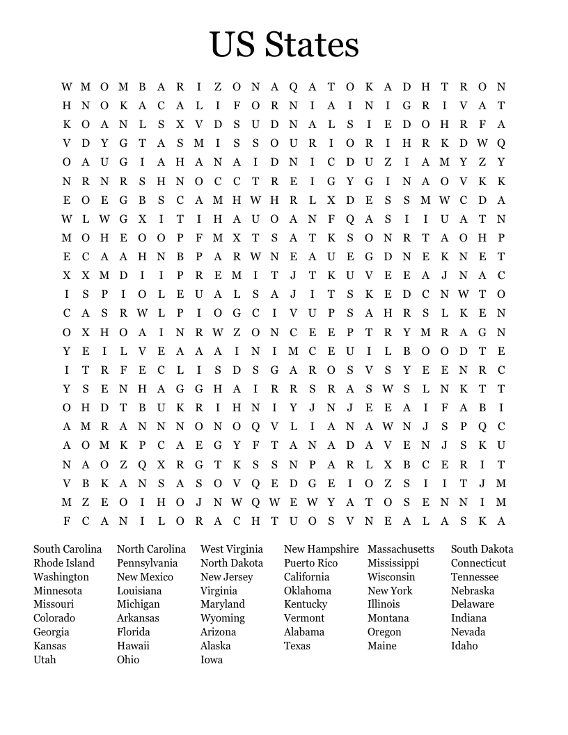 US States Word Search WordMint US States Word Search WordMint