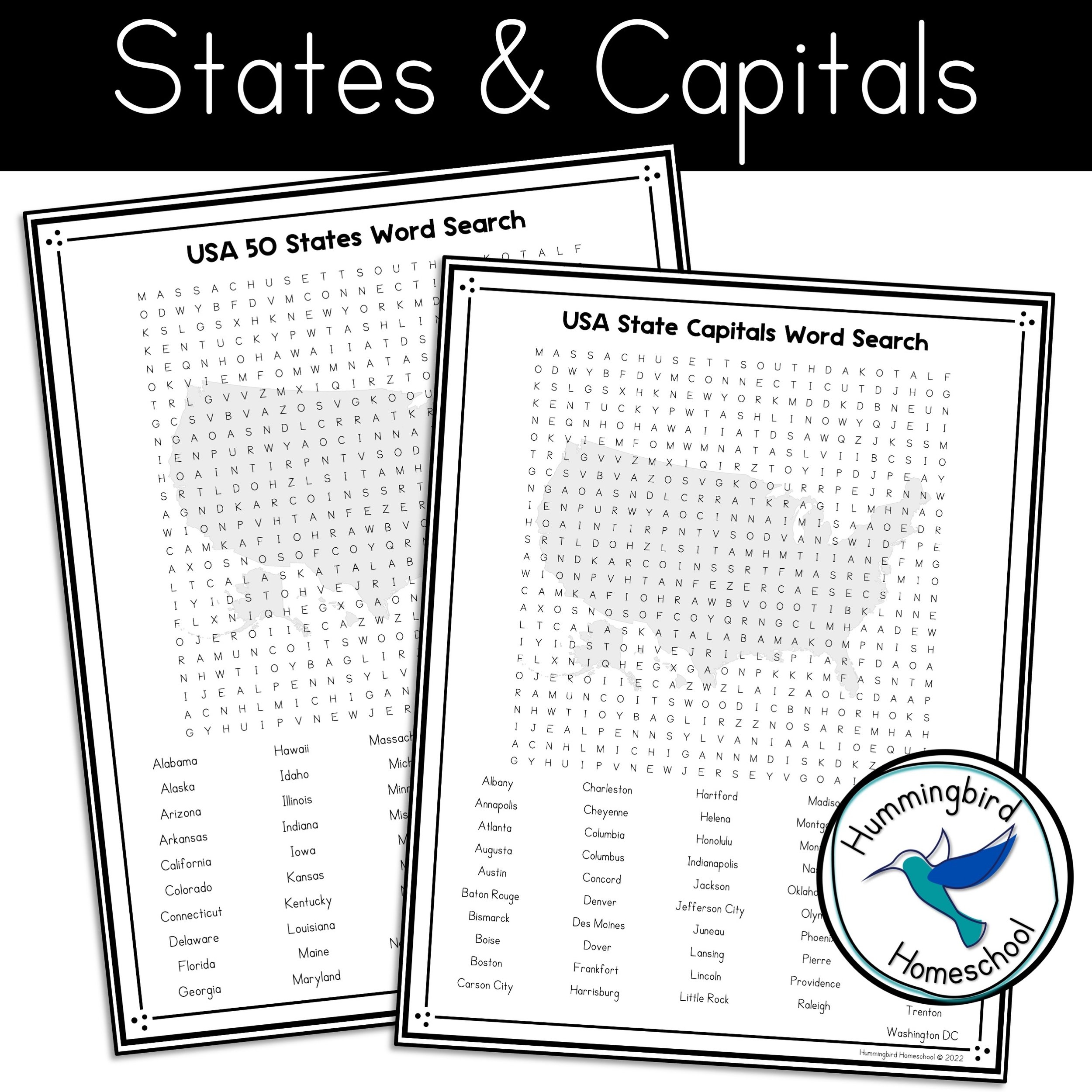 Printable Word Search States Capitals
