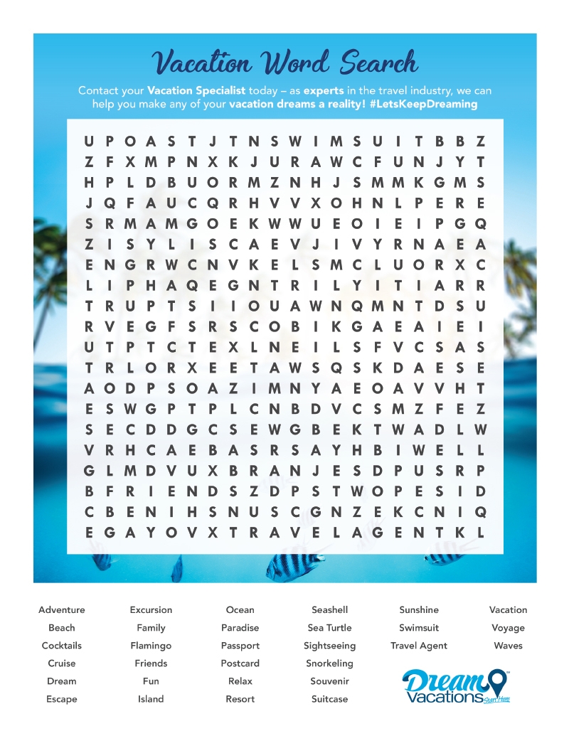 Word Search Printable A Florida Vacation