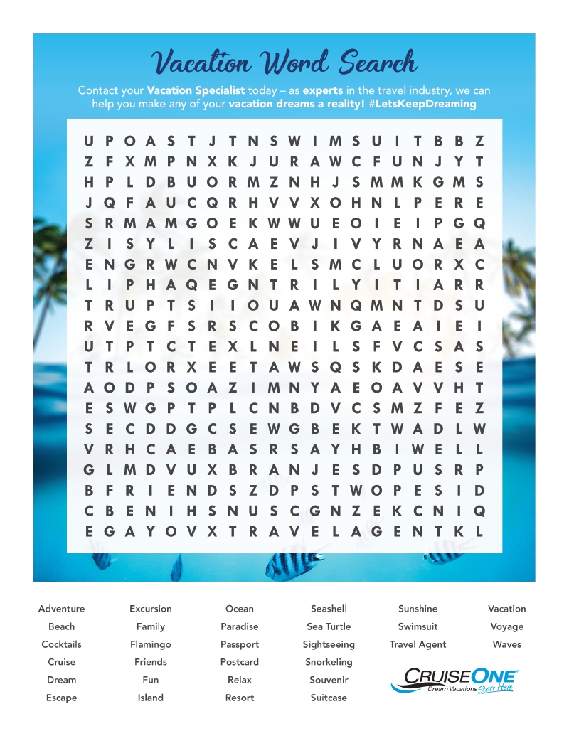 Word Search Vacation Printable Pdf