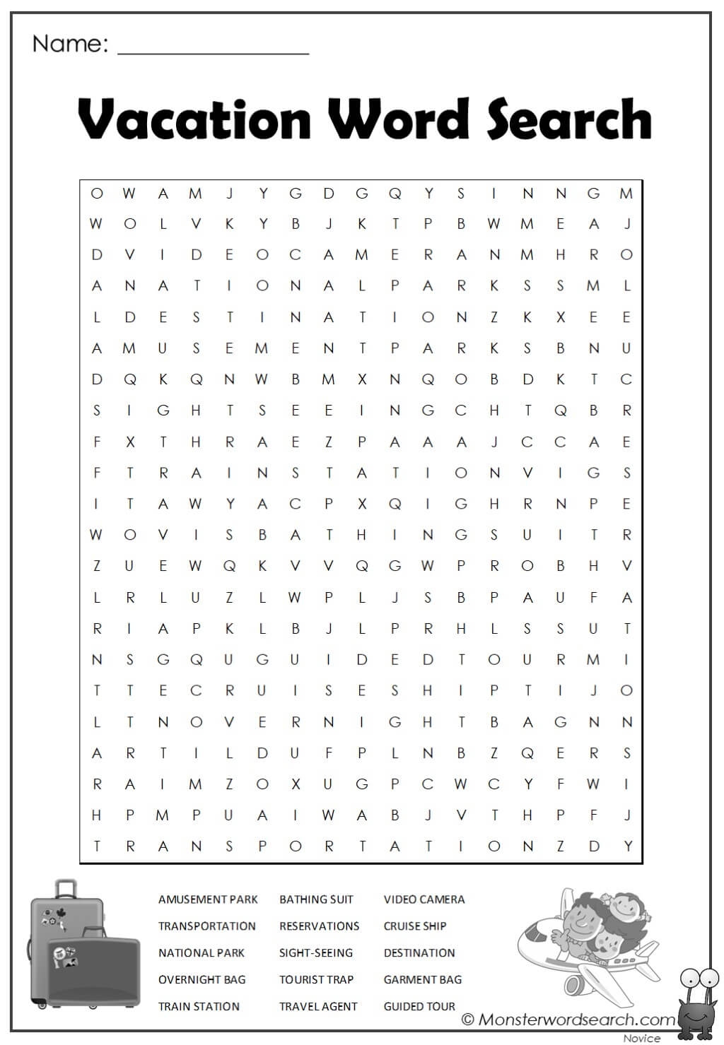 Vacation Word Search Monster Word Search