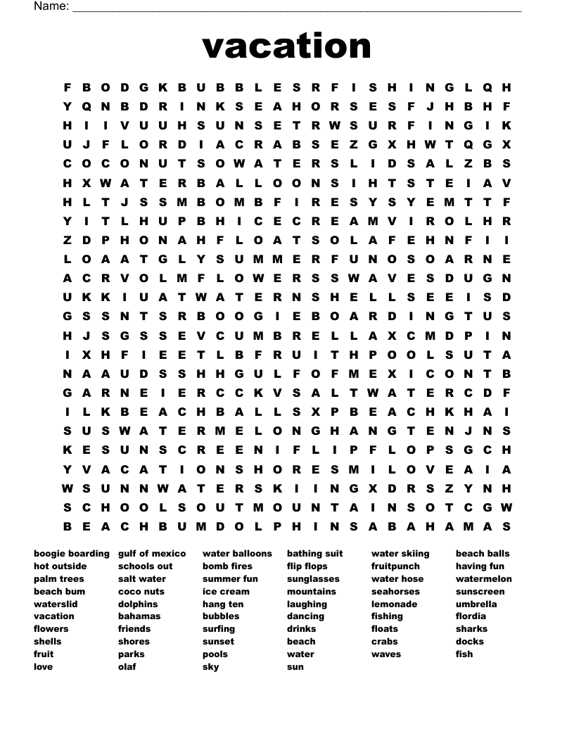 Vacation Word Search WordMint