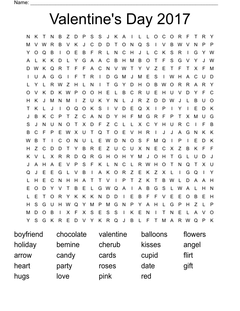 Valentine s Day 2017 Word Search WordMint