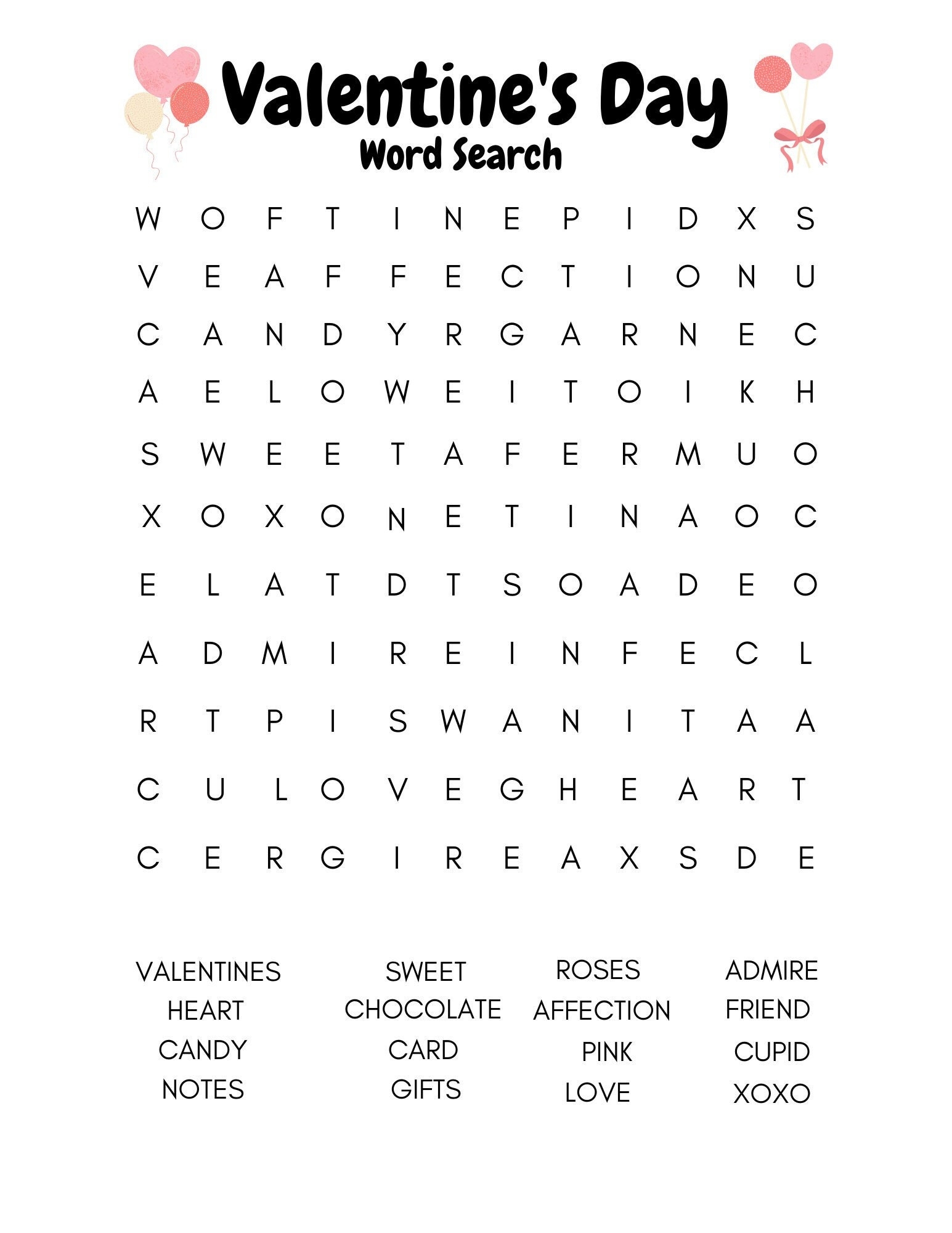 Printable Valentines Day Word Search