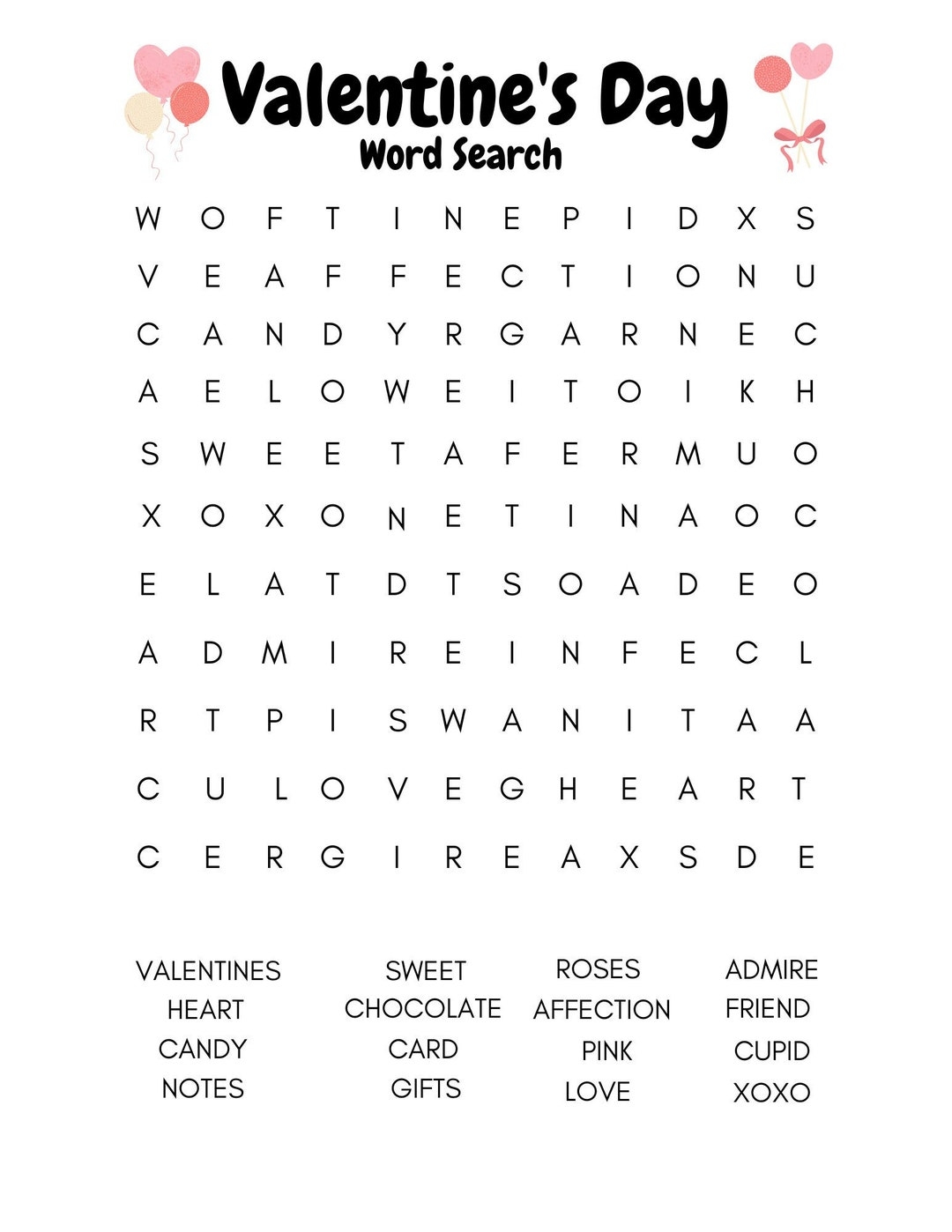 Valentine s Day Word Search Etsy