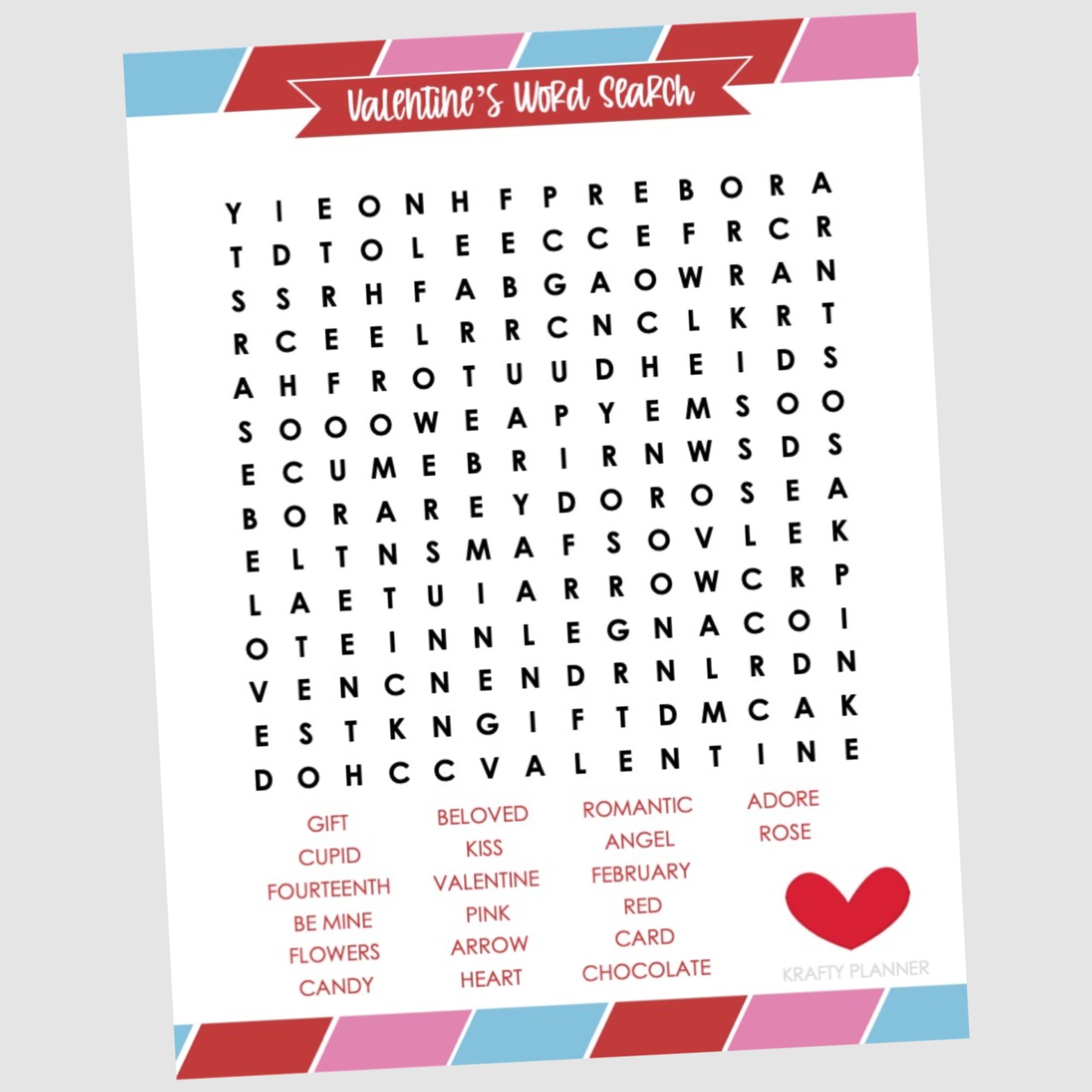Printable Word Search Valentines