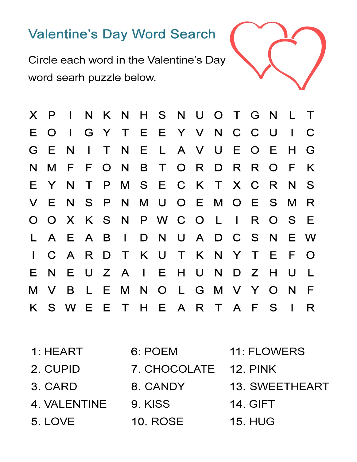 Printable Valentines Word Search Puzzles