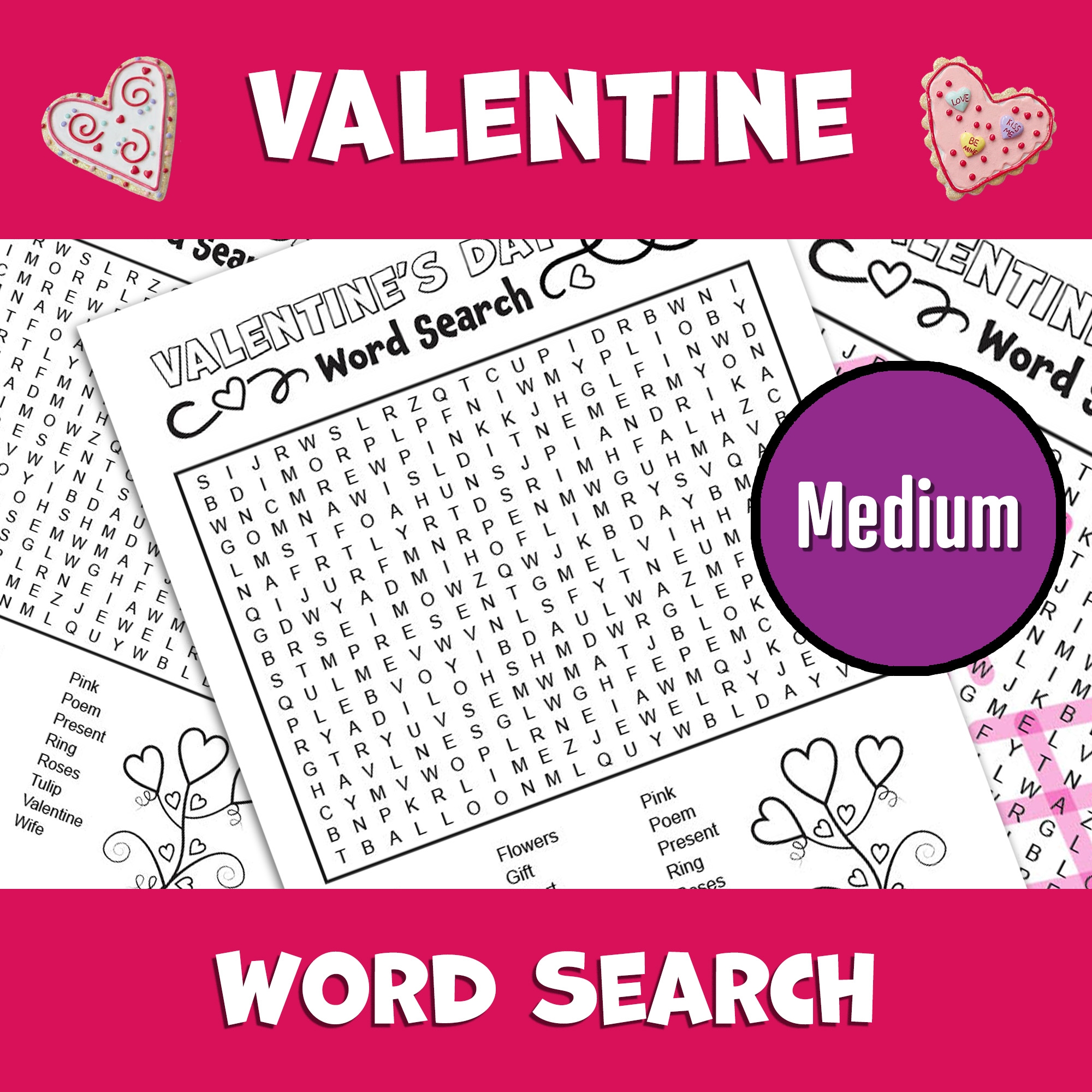 Valentine Word Search Hard-Medium Printable