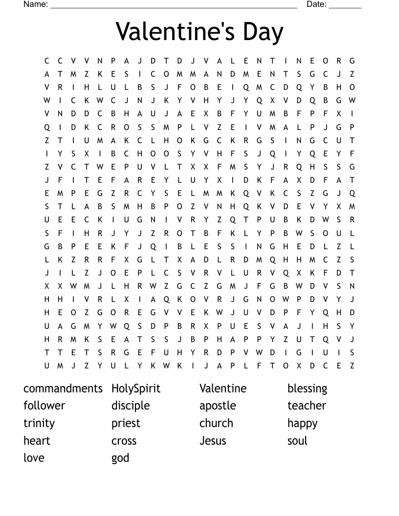 Valentine s Day Word Search WordMint