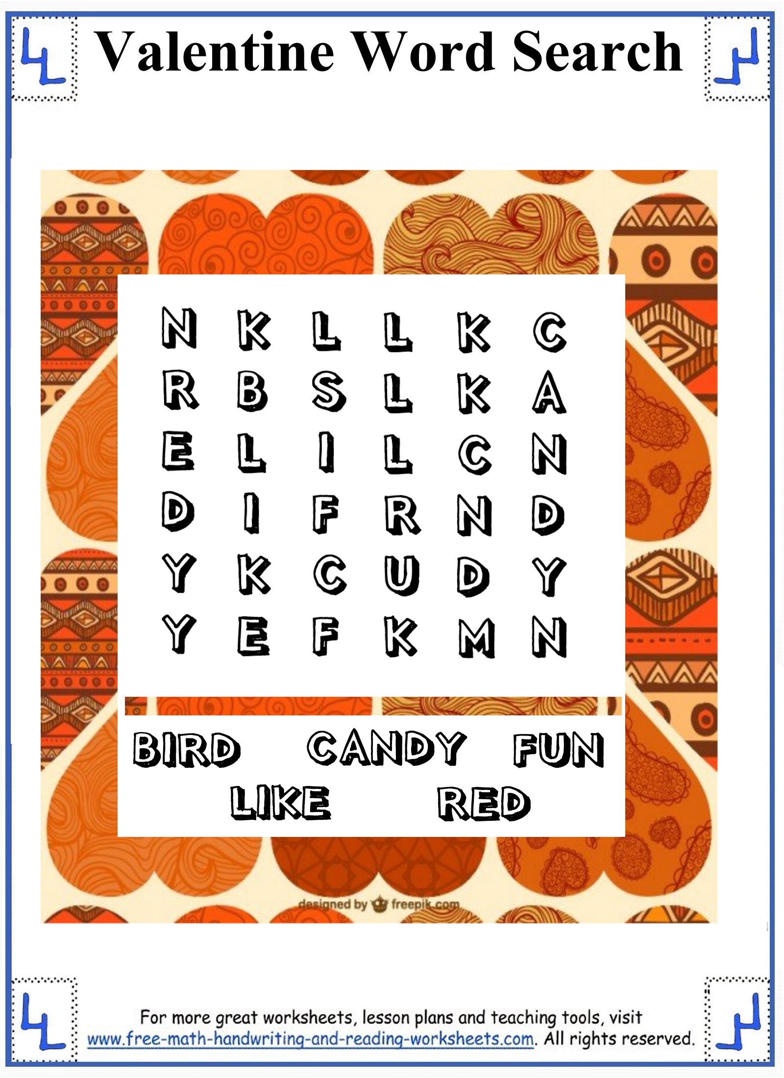 Valentine Word Search Printable Puzzles