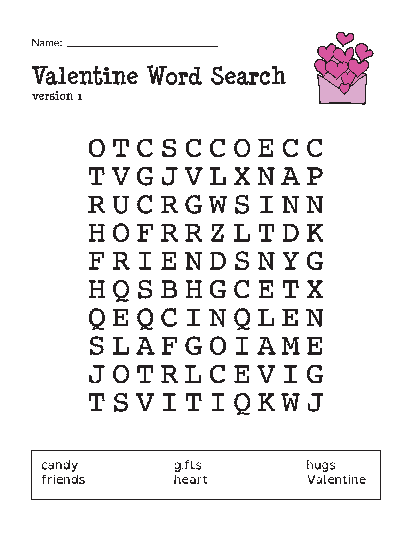 Printable Valentine Word Search 1st Grade