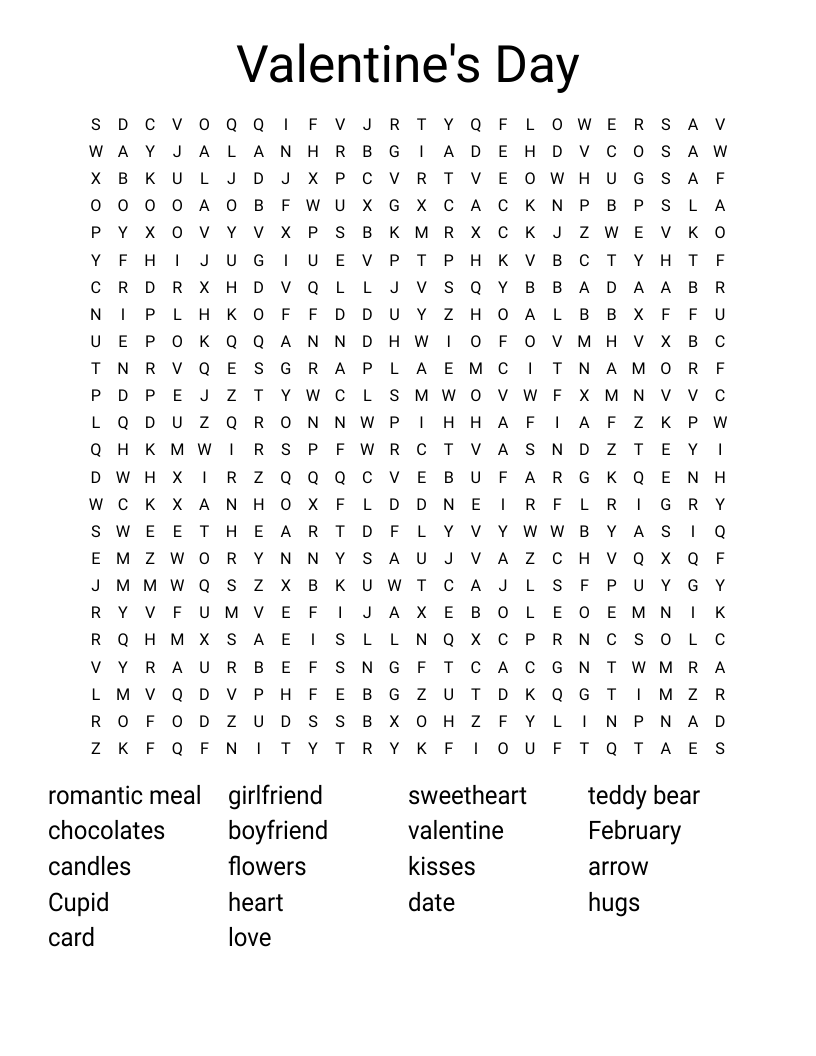 Valentines Printable Word Search