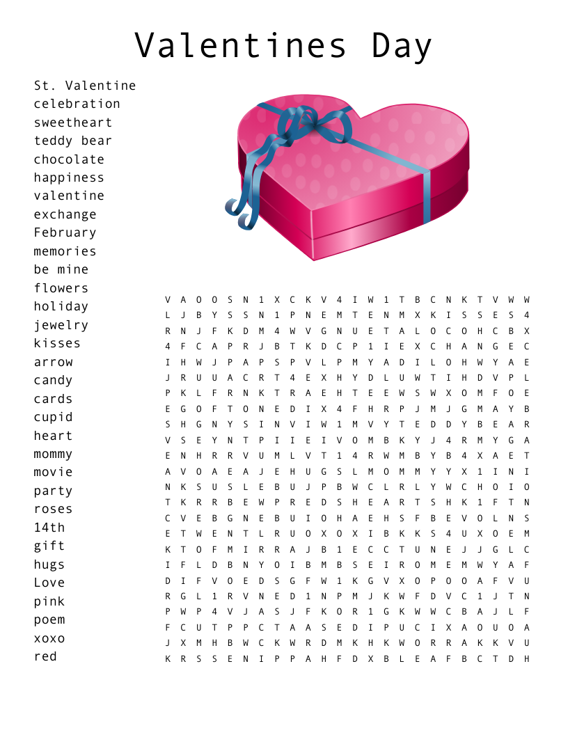 Valentines Word Search Puzzle Printable