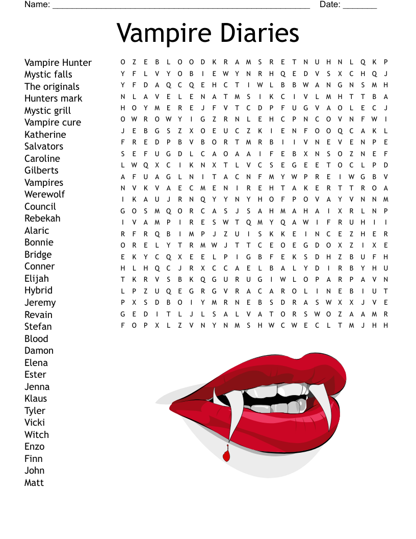 Vampire Diaries Word Search WordMint