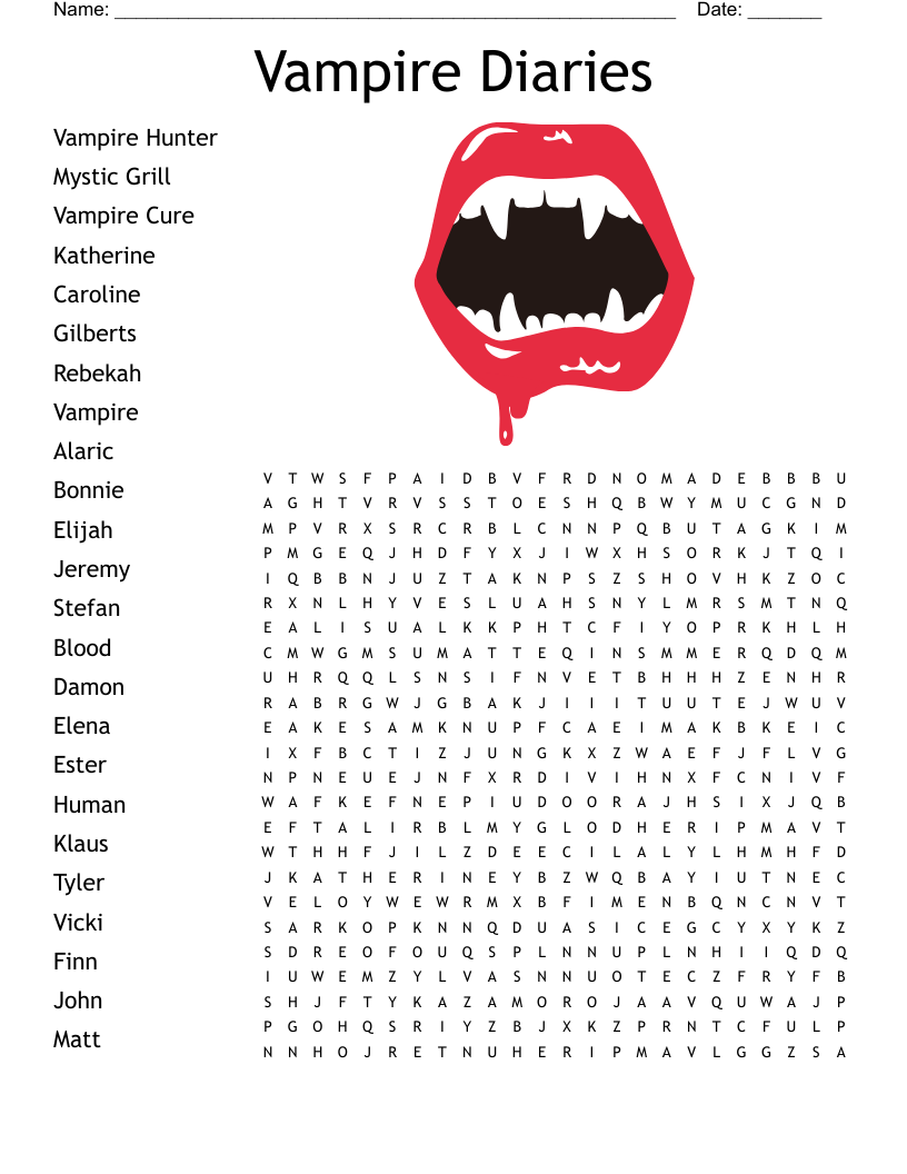 Vampire Diaries Word Search WordMint