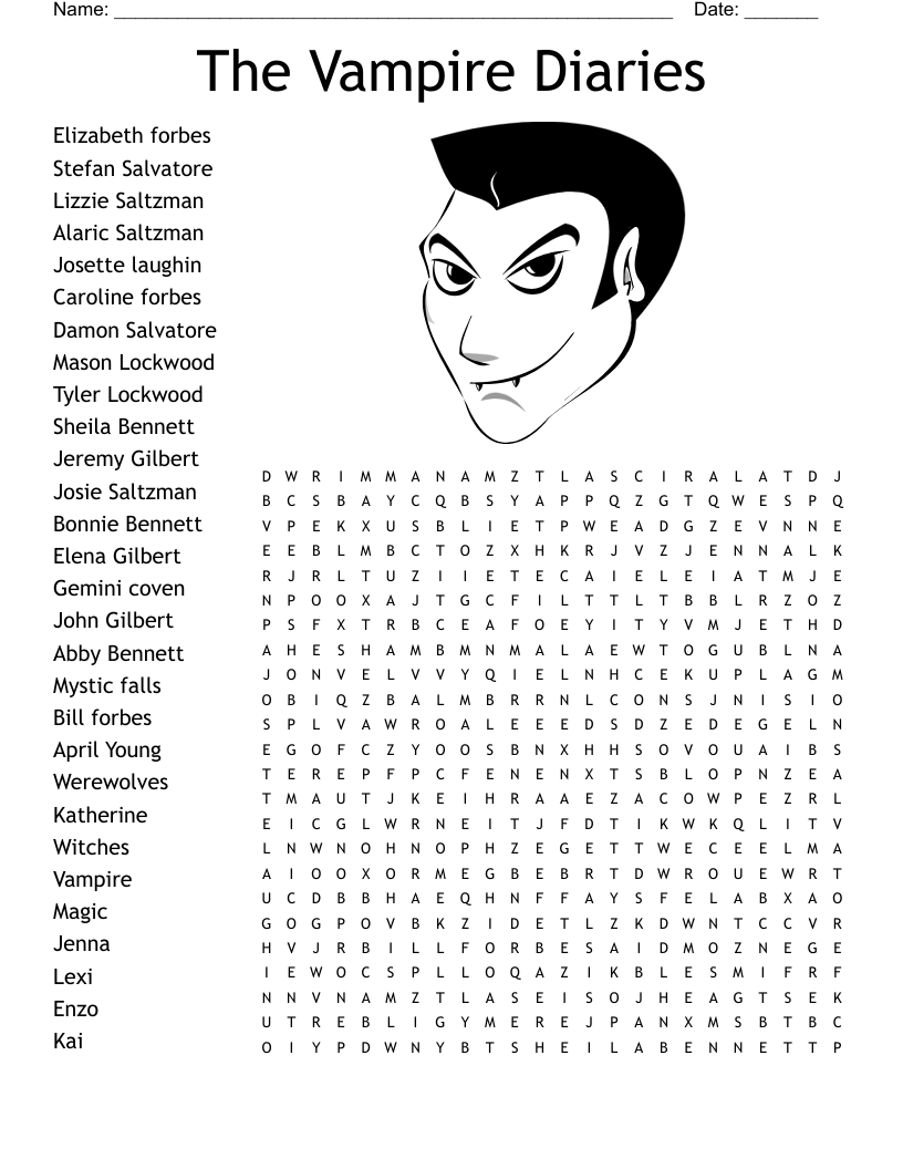 Vampire Diaries Word Search Printable
