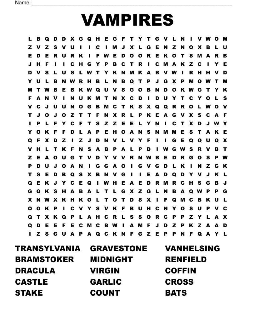 VAMPIRES Word Search WordMint