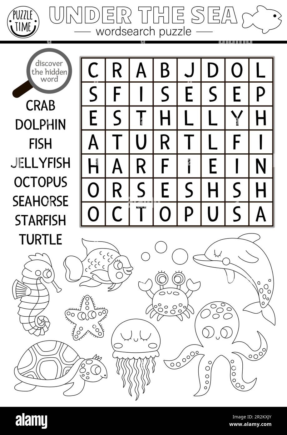 Vector Black And White Under The Sea Word Search Puzzle For Kids Simple Easy Line Ocean Life Word Search Quiz Water Animals And Fish Educational Act Stock Vector Image U0026 Art 