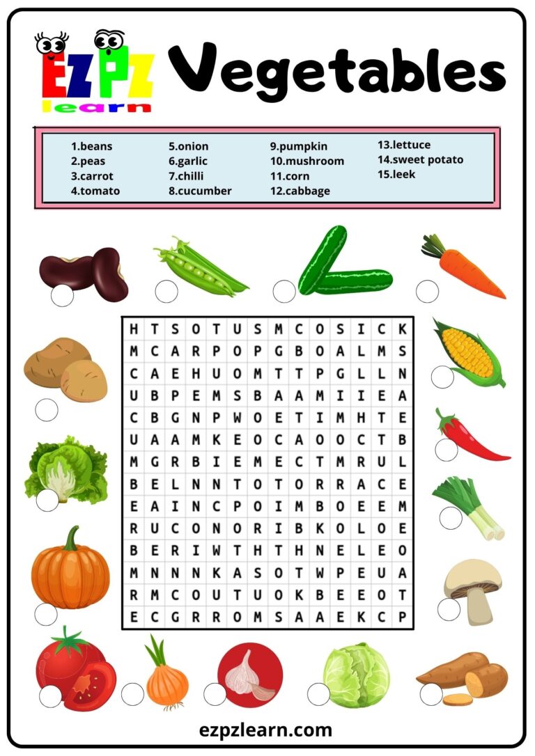 Vegetables Word Search 2 Ezpzlearn