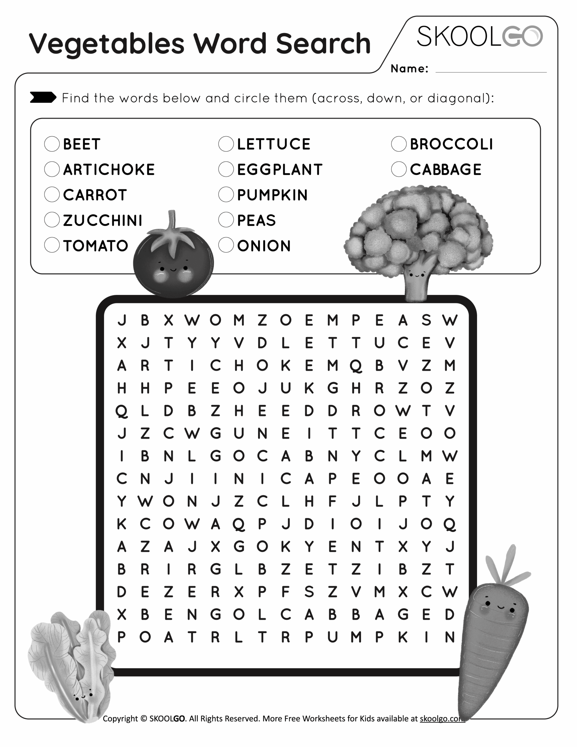 Free Printable Vegetable Word Search