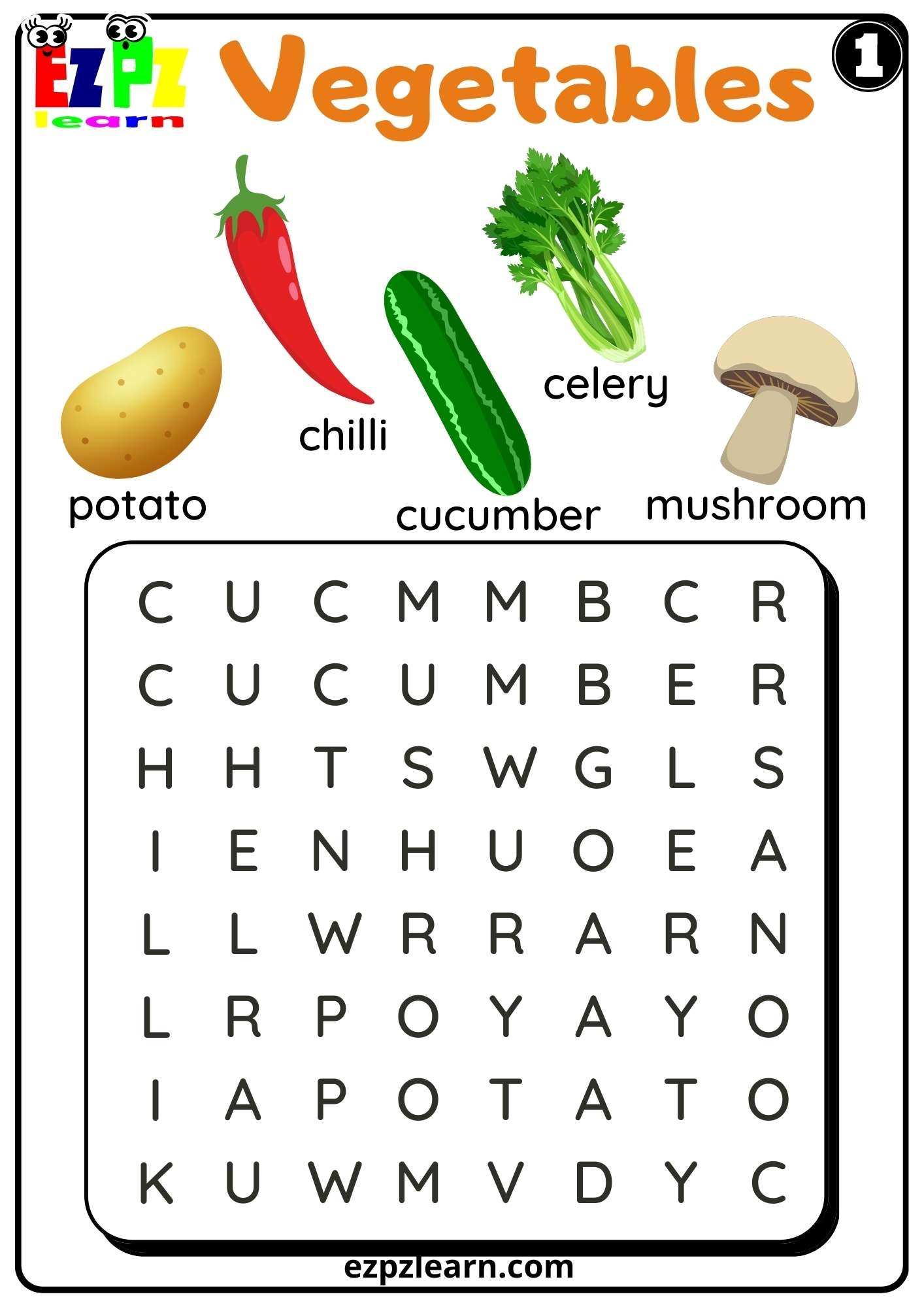 Vegetables Word Search Worksheet For ESL Students And K5 Set 1 Ezpzlearn