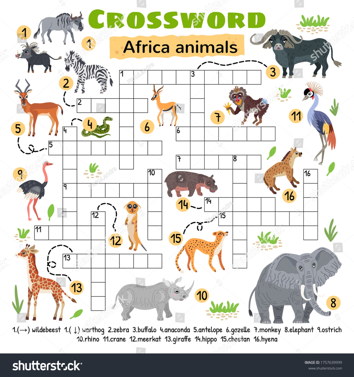African Animals Word Search Printable