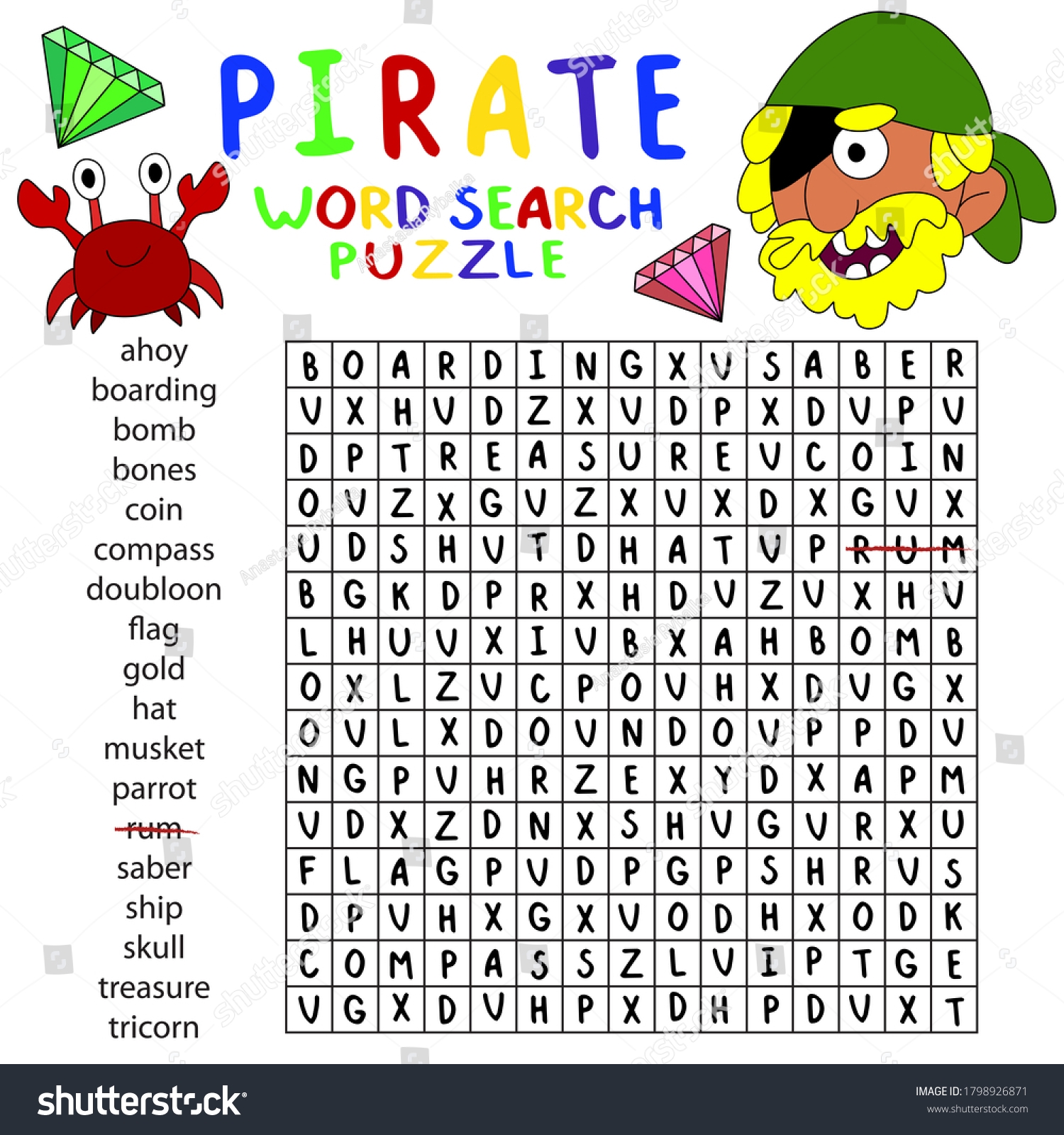 Vektor Stok Amusing Pirate Word Search Puzzle Boys Tanpa Royalti 1798926871 Shutterstock