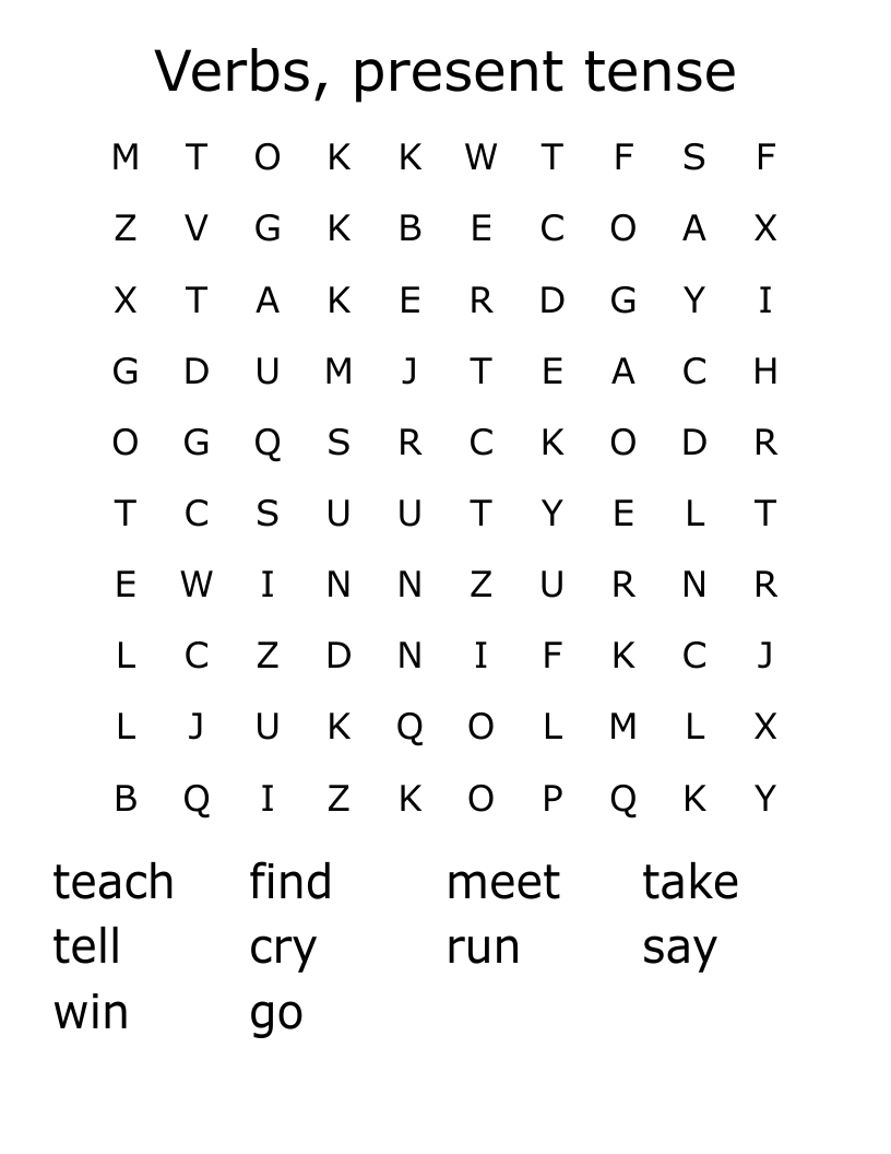 Verbs Present Tense Word Search WordMint