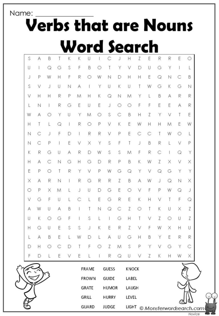 Verbs That Are Nouns Word Search Monster Word Search