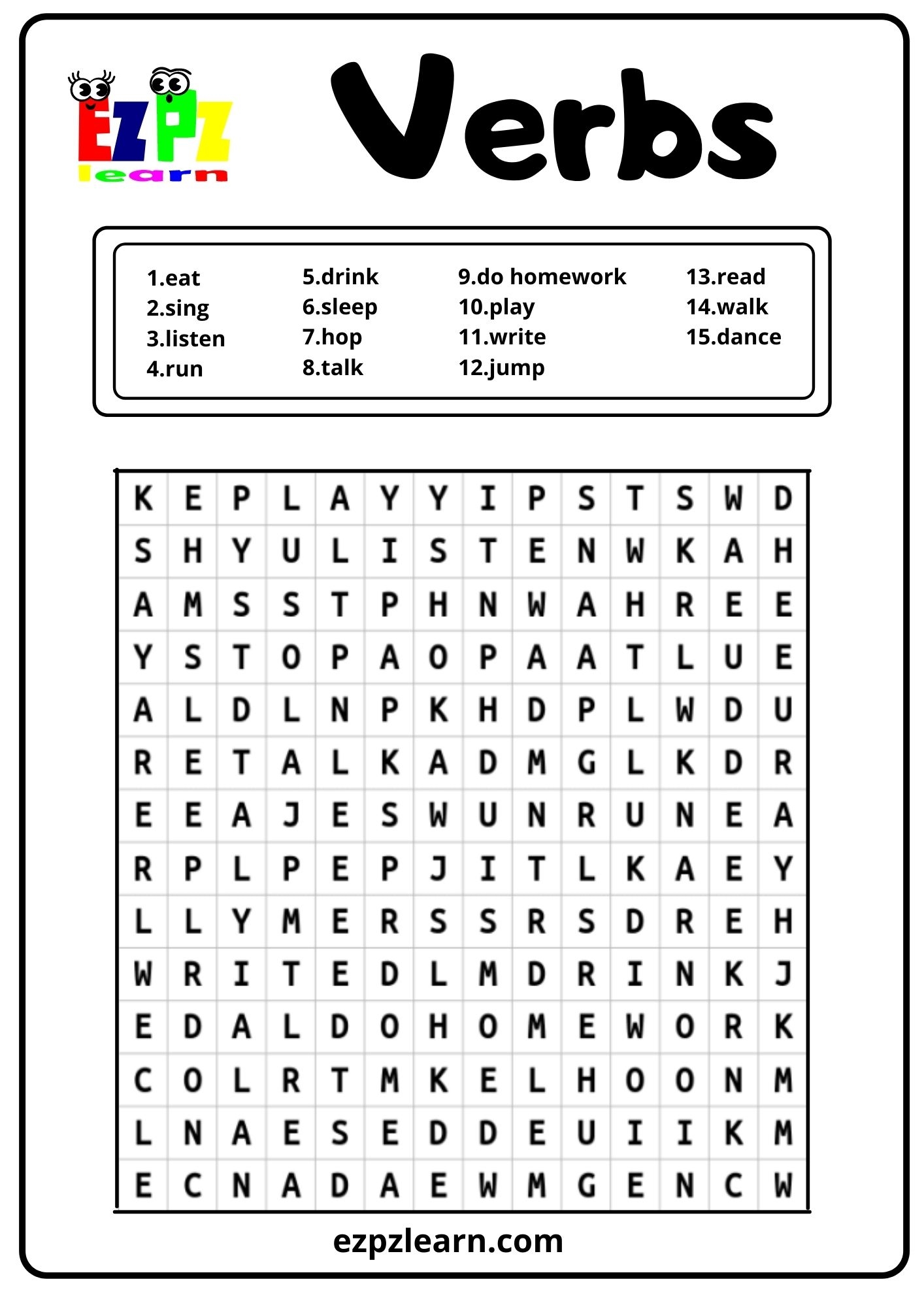 Verbs Word Search 1 Free PDF Download Ezpzlearn Verbs Word Search 1 Free PDF Download Ezpzlearn