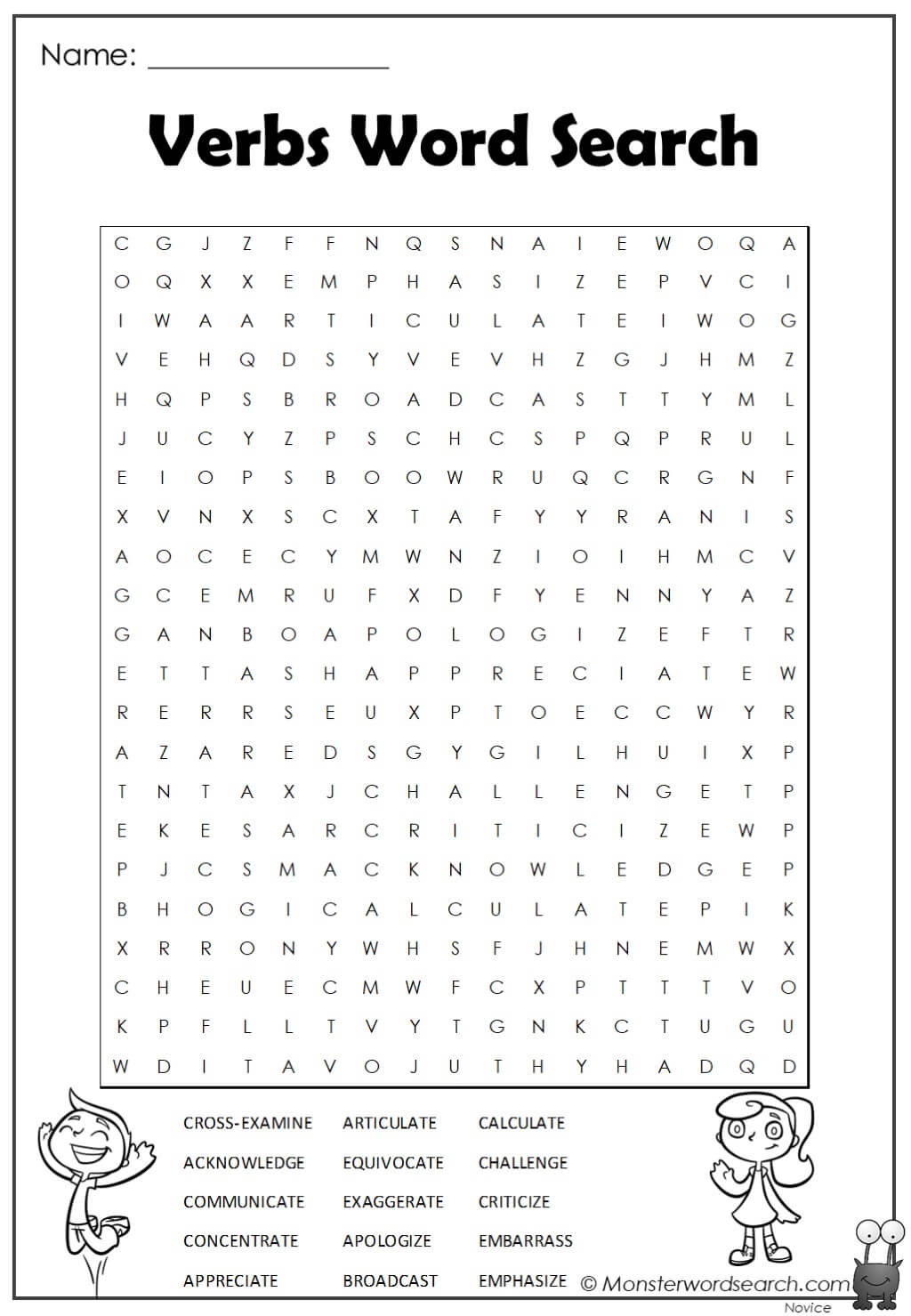 Verbs Word Search Monster Word Search Verbs Word Search Monster Word Search