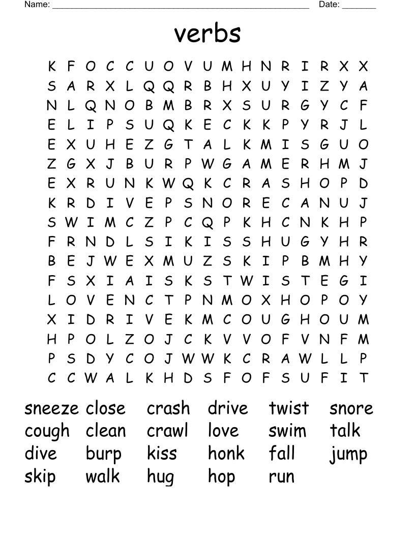 Verbs Word Search WordMint