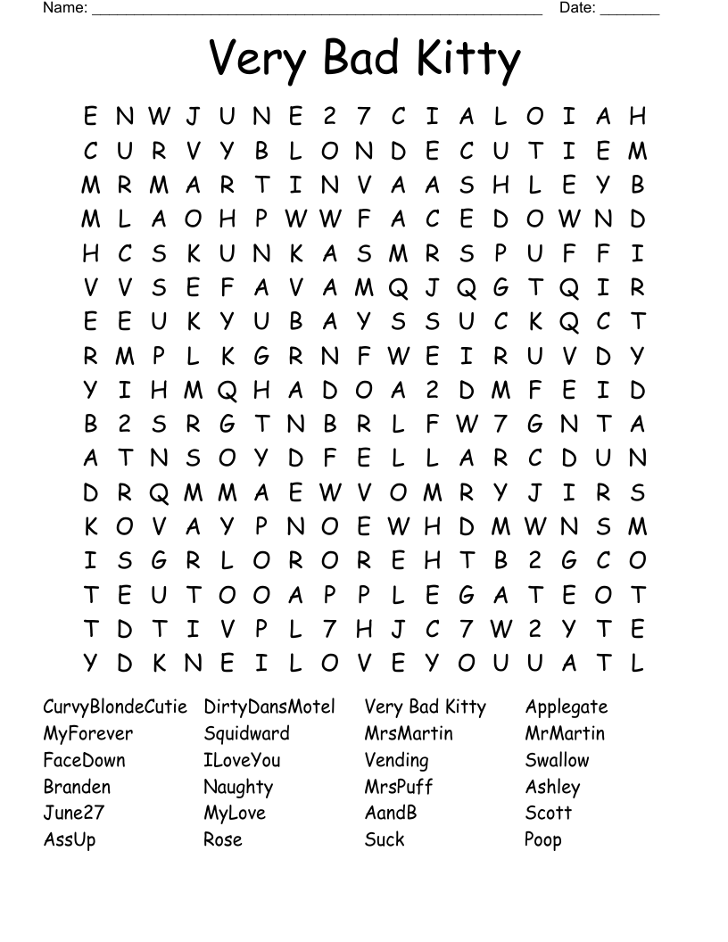 Very Bad Kitty Word Search WordMint