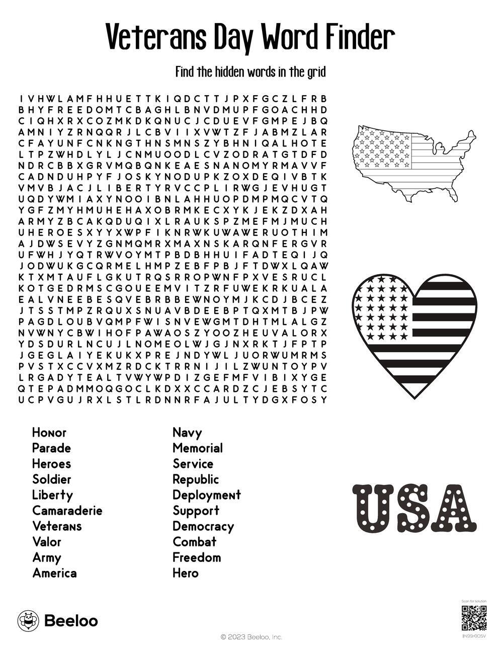 Veterans Day themed Word Searches Beeloo Printable Crafts And Activities For Kids
