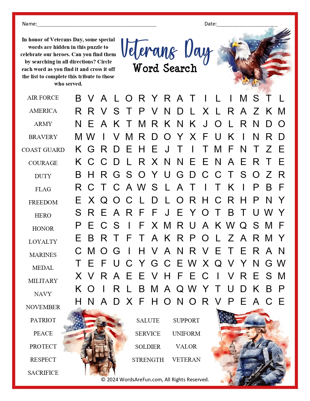 Veterans Day Printables Word Search Veterans Day Printables Word Search