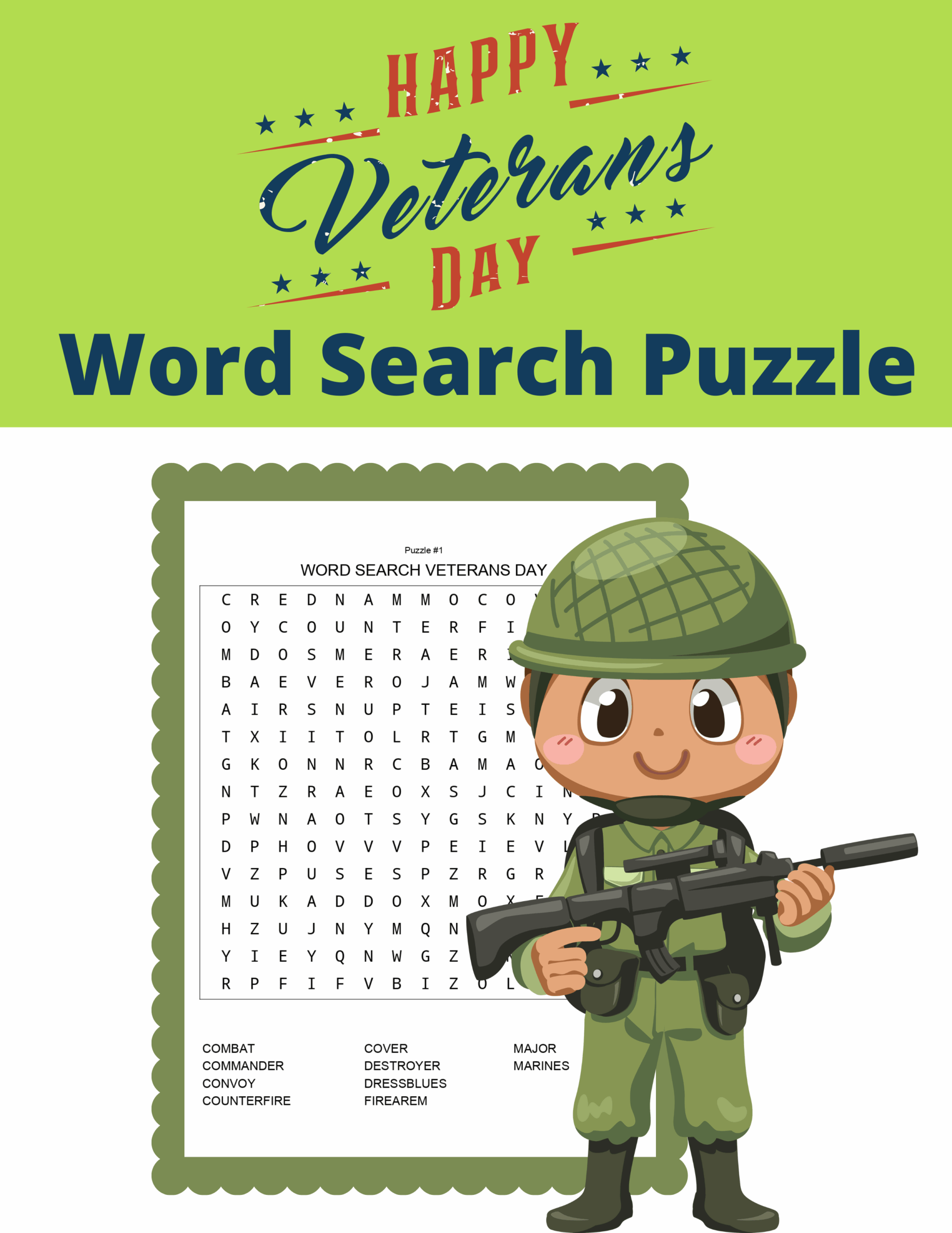 Veterans Day Word Search Puzzle Worksheet Activity Made By Teachers
