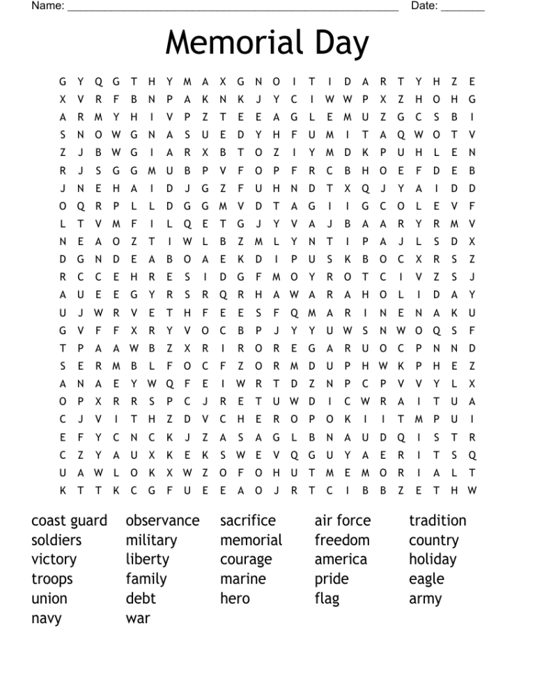 Veterans Day Word Search WordMint