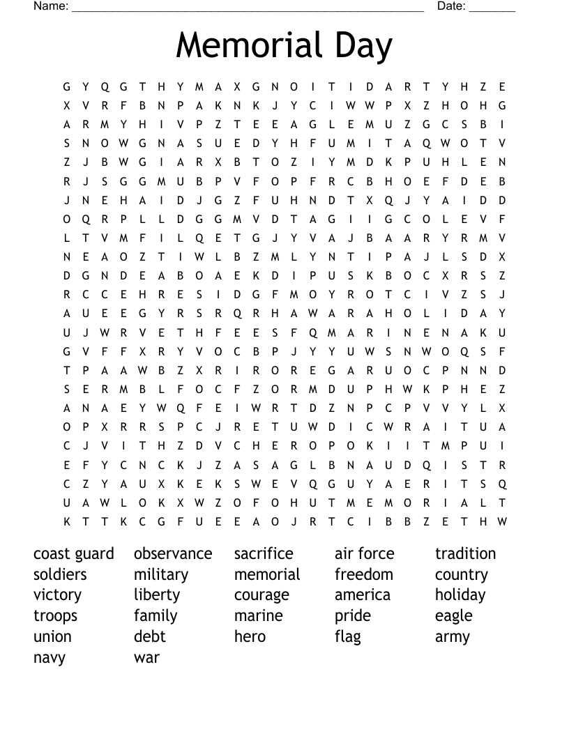Veterans Day Word Search WordMint