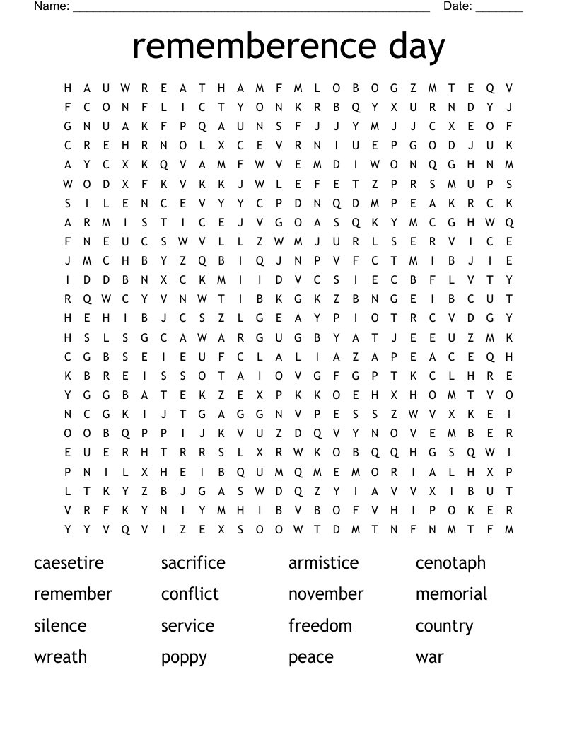 Veterans Day Word Search WordMint