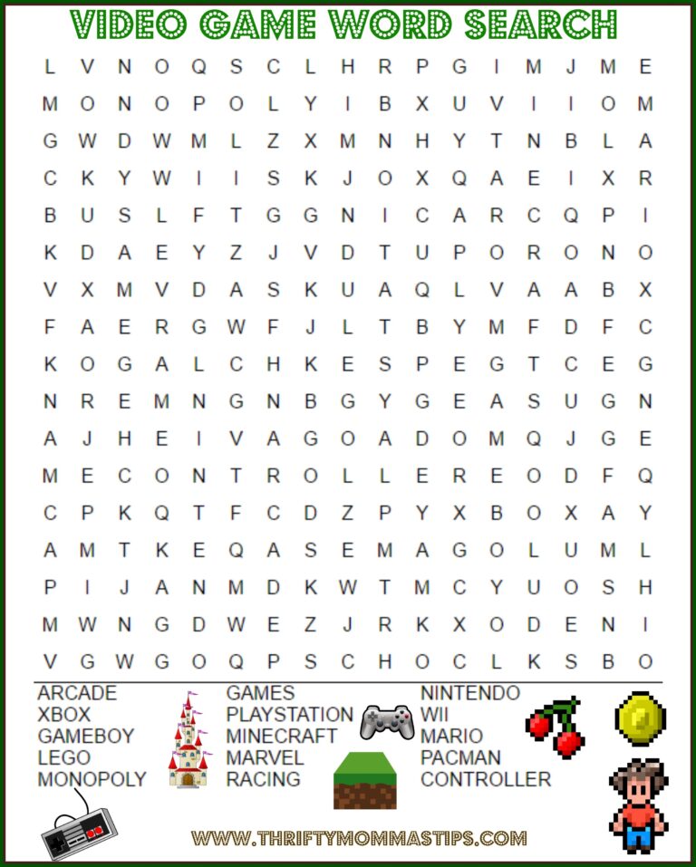 Video Game Themed Word Search For Kids Thrifty Mommas Tips