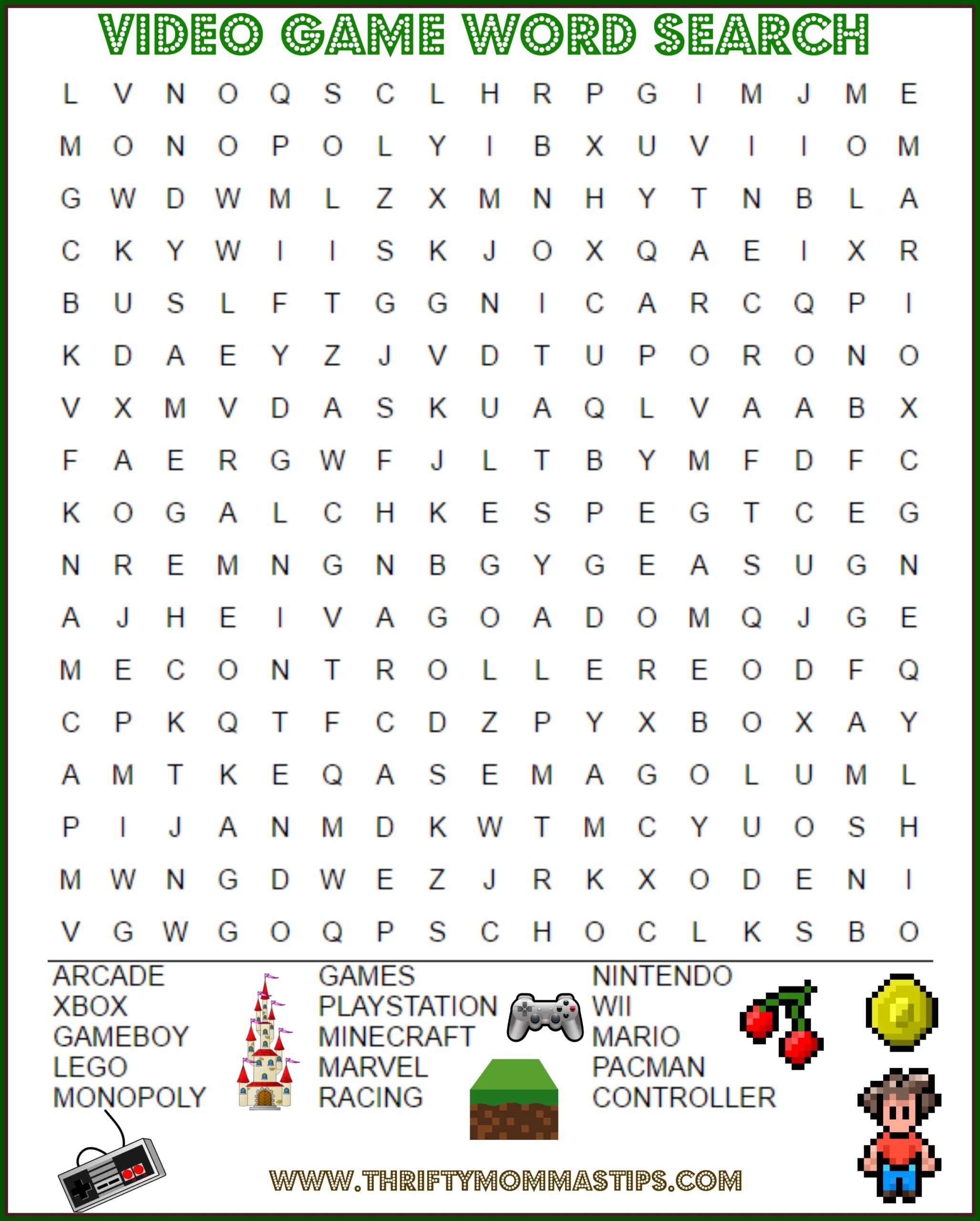 Minecraft Word Search Free Printable