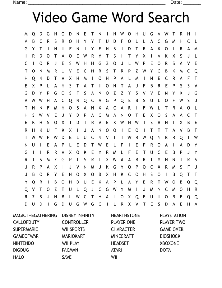Video Game Word Search WordMint