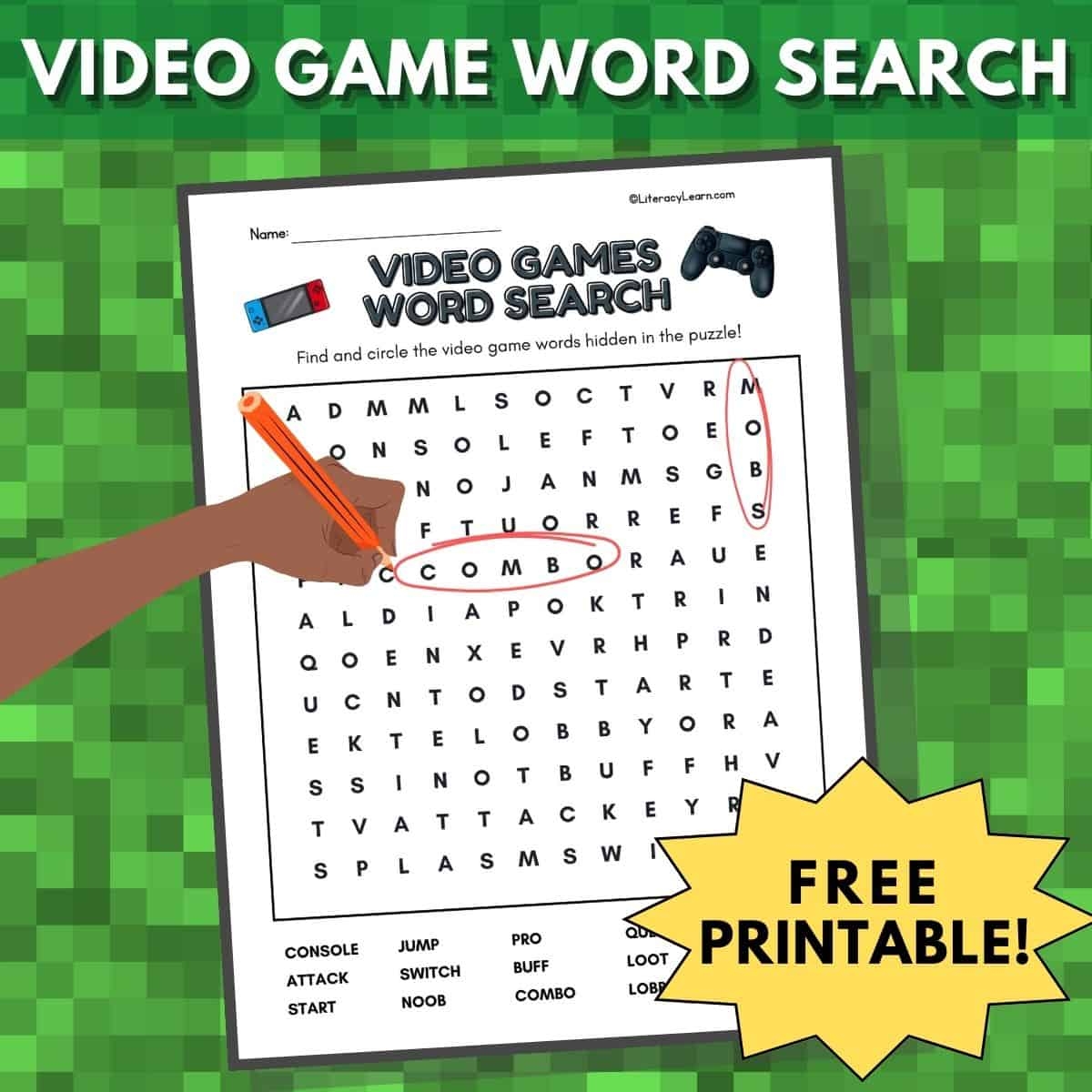 Video Games Word Search Free Printable Literacy Learn