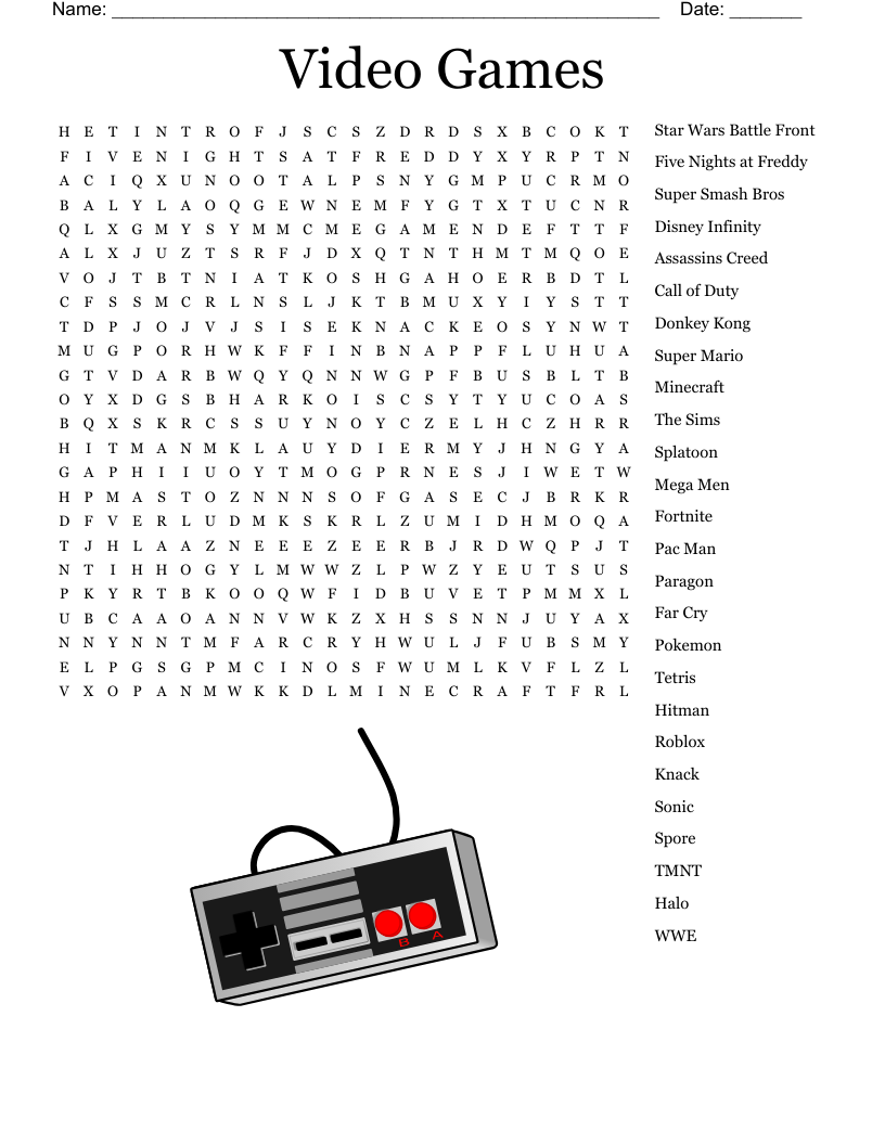 Video Games Word Search WordMint Worksheets Library